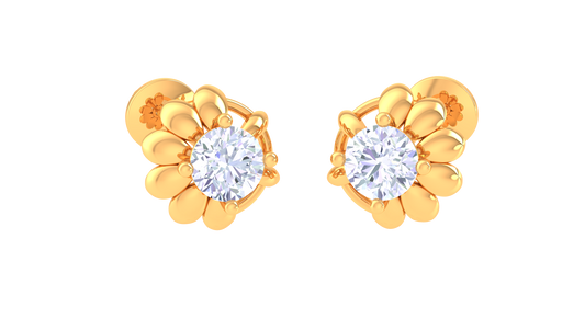 Traditional Floral Single Stone Stud Earrings - 0.35 Ct