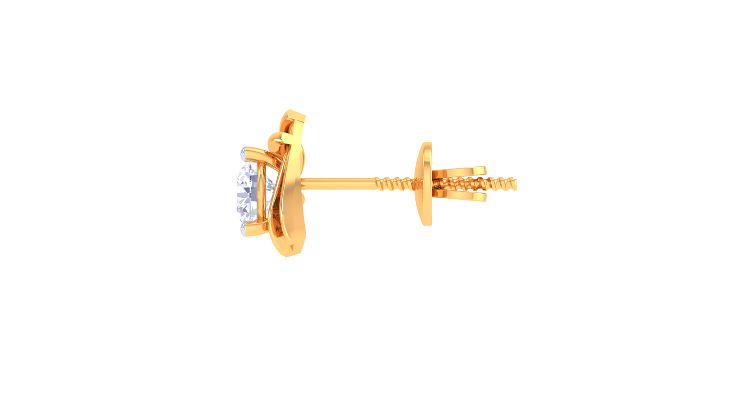 Gold Stud Earrings with Triangular Accent - 0.40 Ct