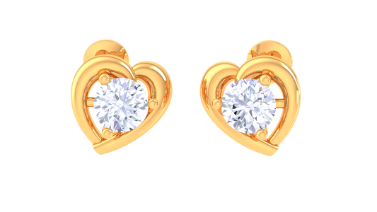 Heart-Shaped Diamond Stud Earrings in Polished Gold - 0.41 Ct