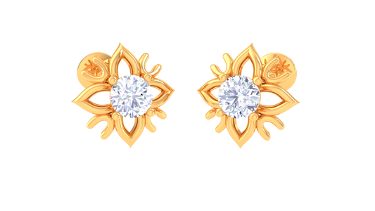 Luxuries Gold Stud Earrings - 0.34 Ct Diamond Centerpiece