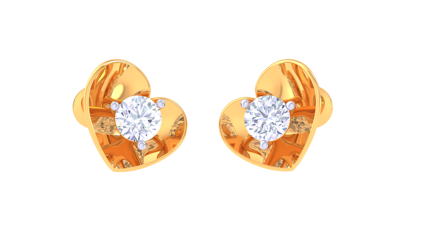 Luxuries Heart Design Diamond Stud Earrings in Gold - 0.36 Ct