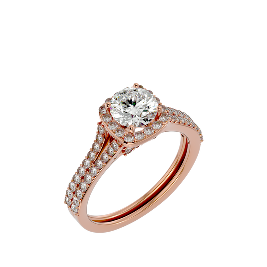 Lumière Beautiful Halo- 1.01 Ct Round Diamond Gold RIng