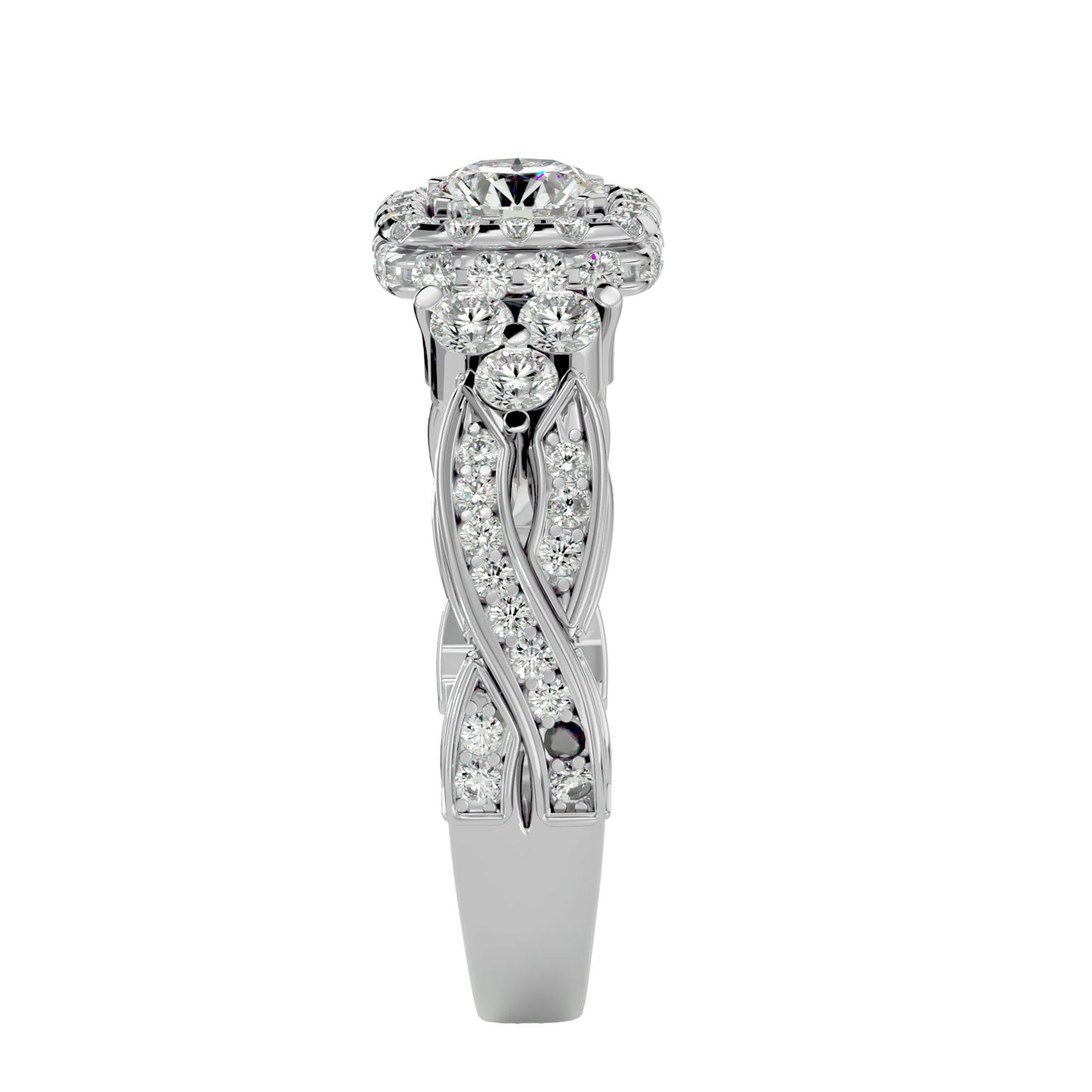 Lumière Glimmering Lattice Halo Band-1.32 Ct Round Diamond Gold Ring
