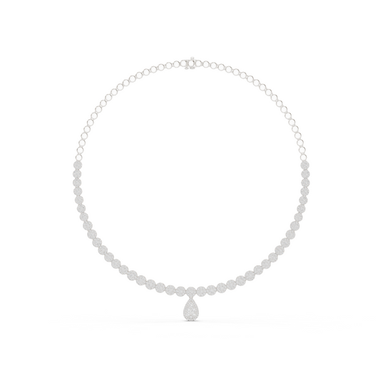 Yellow Gold Pave Halo Tennis Necklace with Teardrop Pendant 7.88ctw