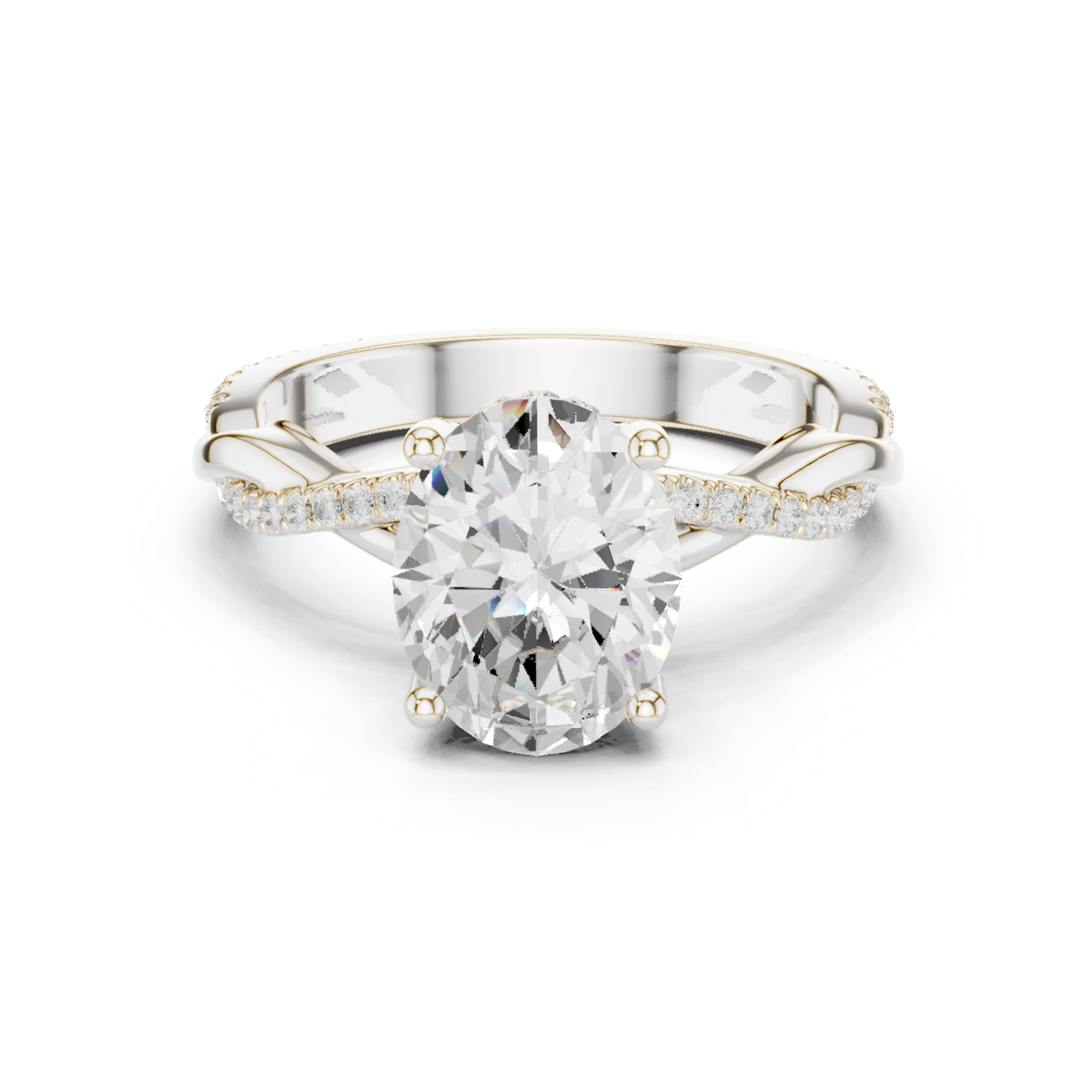 2.31 Carat Oval-Cut Pavé Diamond Twisted Infinity Ring | Yellow Gold Solitaire