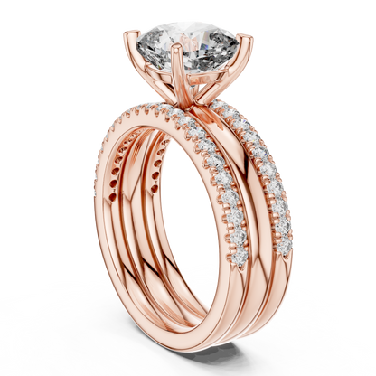 Cushion Cut Diamond Triple Row Engagement Ring in Yellow Gold