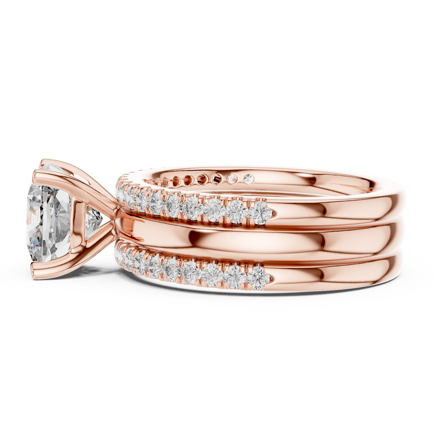Cushion Cut Diamond Triple Row Engagement Ring in Yellow Gold