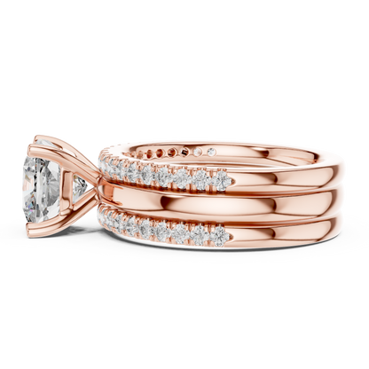 Cushion Cut Diamond Triple Row Engagement Ring in Yellow Gold