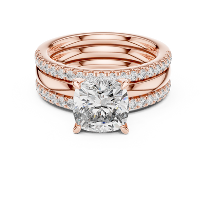 Cushion Cut Diamond Triple Row Engagement Ring in Yellow Gold
