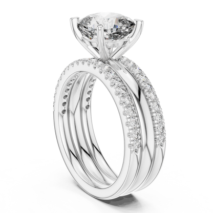 Cushion Cut Diamond Triple Row Engagement Ring in Yellow Gold