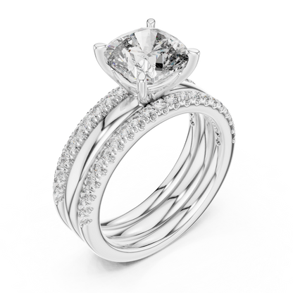 Cushion Cut Diamond Triple Row Engagement Ring in Yellow Gold