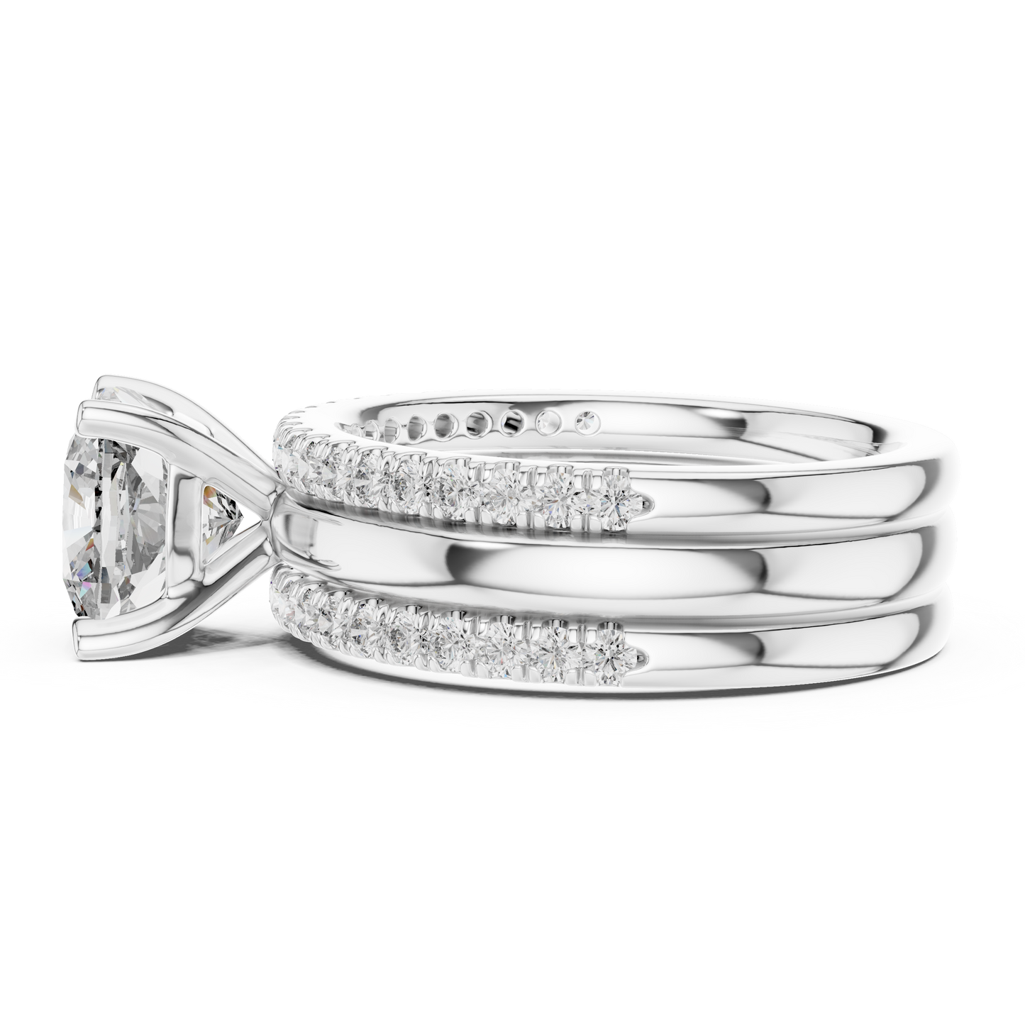 Cushion Cut Diamond Triple Row Engagement Ring in Yellow Gold