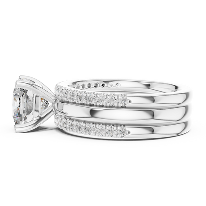 Cushion Cut Diamond Triple Row Engagement Ring in Yellow Gold
