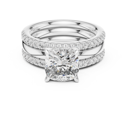 Cushion Cut Diamond Triple Row Engagement Ring in Yellow Gold