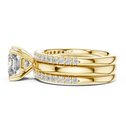 Cushion Cut Diamond Triple Row Engagement Ring in Yellow Gold