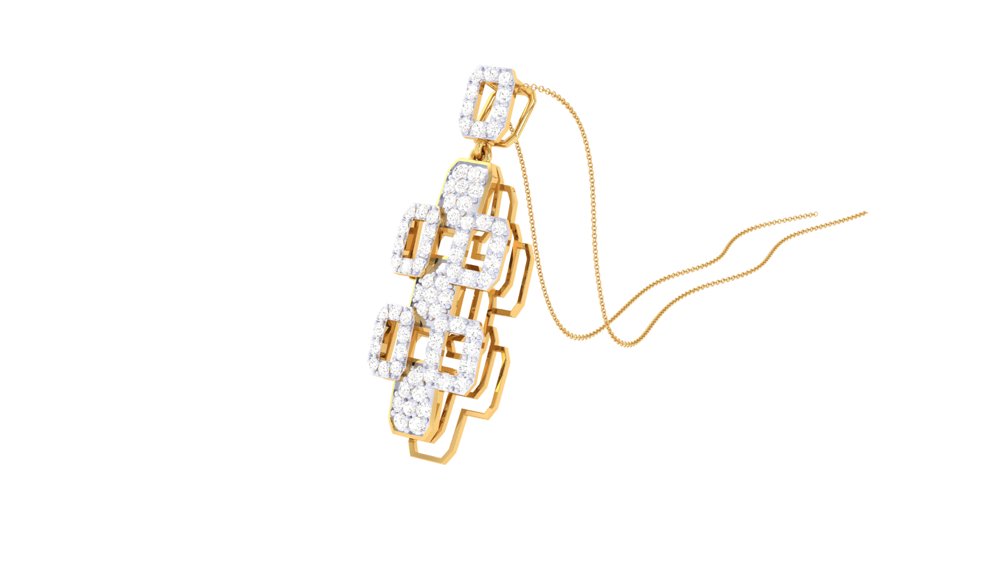Geometric Cascade Pendent In Radiant Yello Gold - 0.57 Ct Brilliant Cut Diamonds