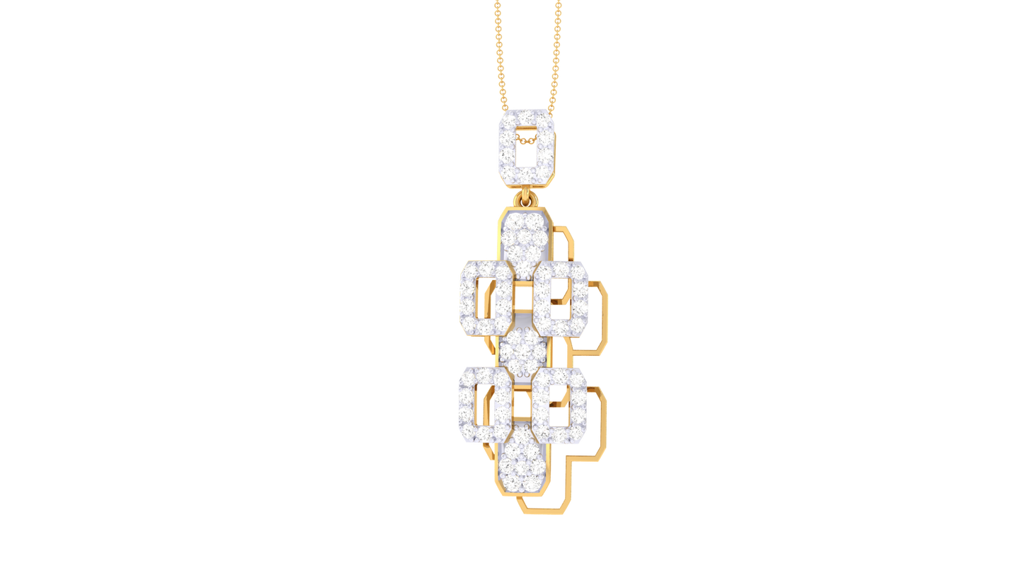 Geometric Cascade Pendent In Radiant Yello Gold - 0.57 Ct Brilliant Cut Diamonds