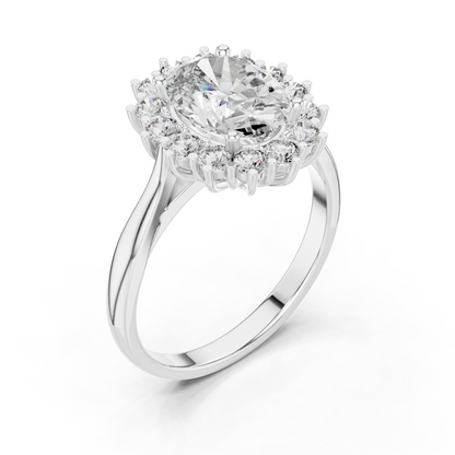 2.56CTW Oval Cut Diamond Sunburst Halo Engagement Ring in Yellow Gold