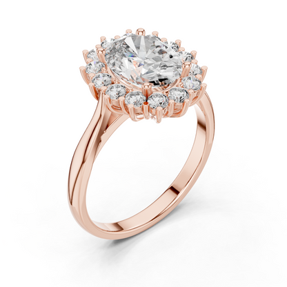 2.56CTW Oval Cut Diamond Sunburst Halo Engagement Ring in Yellow Gold