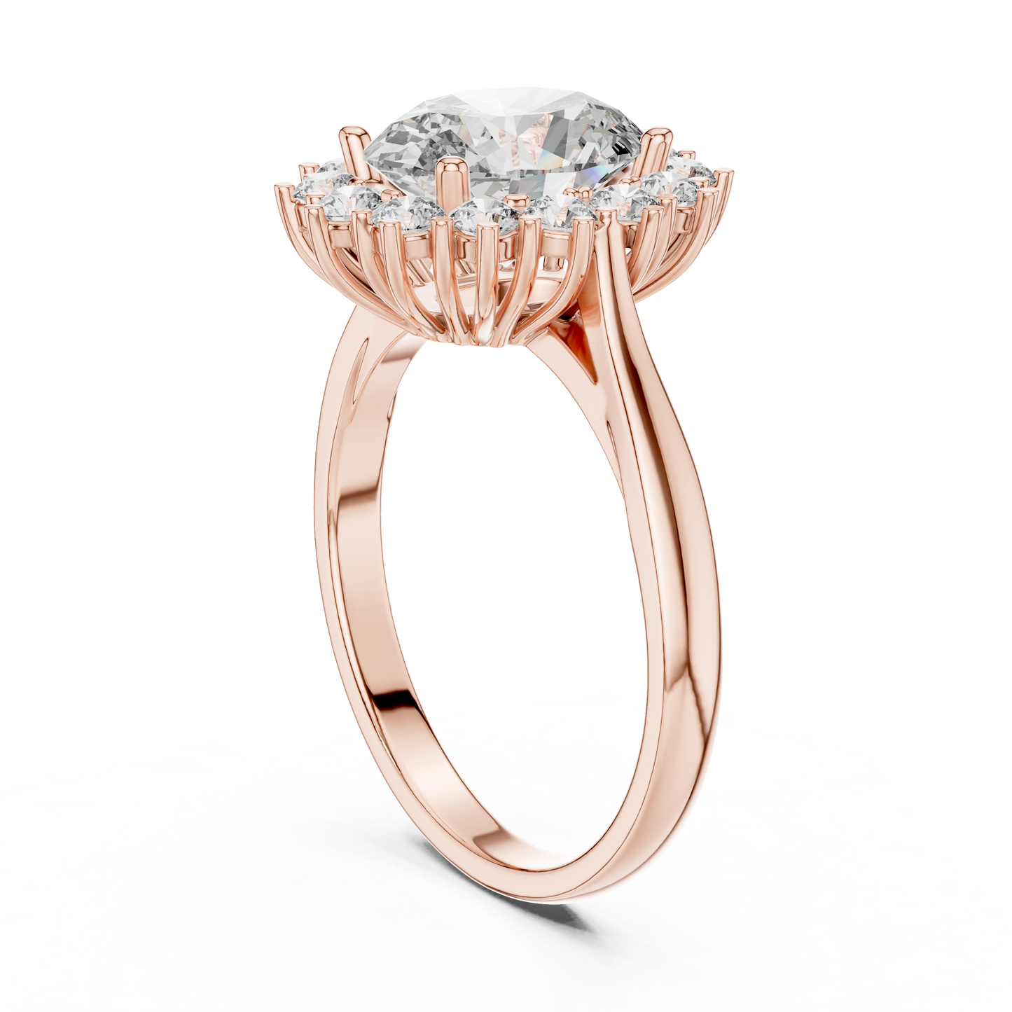 2.56CTW Oval Cut Diamond Sunburst Halo Engagement Ring in Yellow Gold