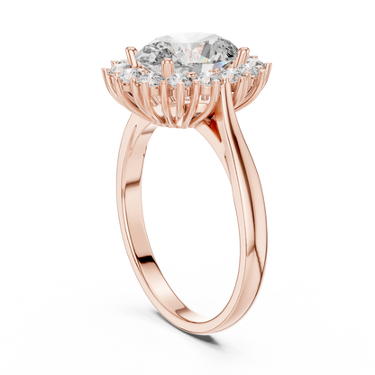 2.56CTW Oval Cut Diamond Sunburst Halo Engagement Ring in Yellow Gold