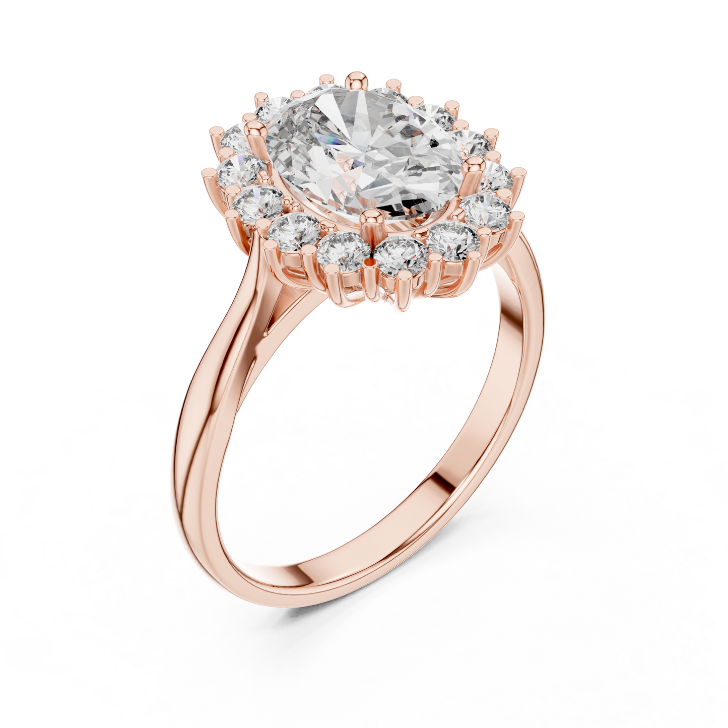 2.56CTW Oval Cut Diamond Sunburst Halo Engagement Ring in Yellow Gold