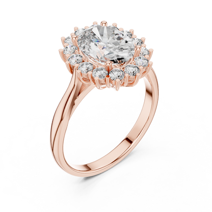 2.56CTW Oval Cut Diamond Sunburst Halo Engagement Ring in Yellow Gold