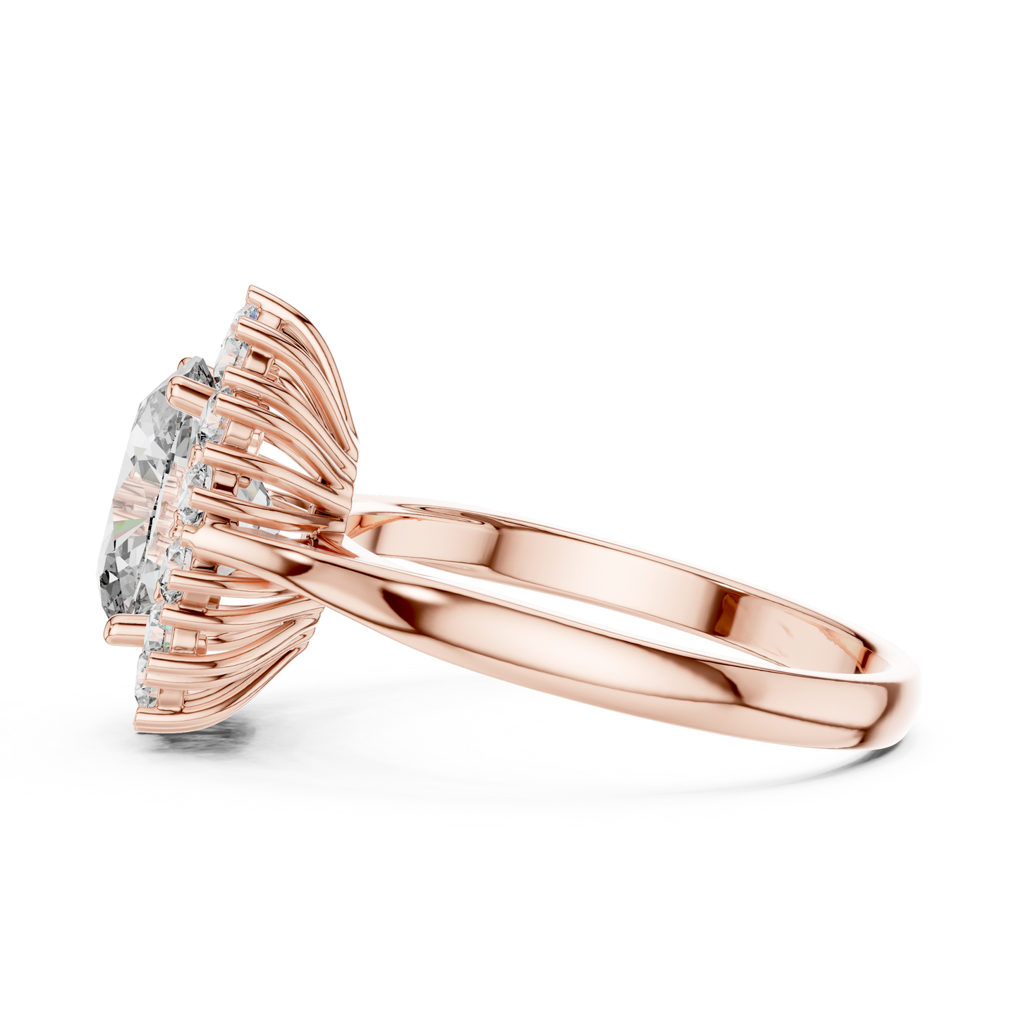 2.56CTW Oval Cut Diamond Sunburst Halo Engagement Ring in Yellow Gold