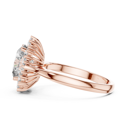 2.56CTW Oval Cut Diamond Sunburst Halo Engagement Ring in Yellow Gold