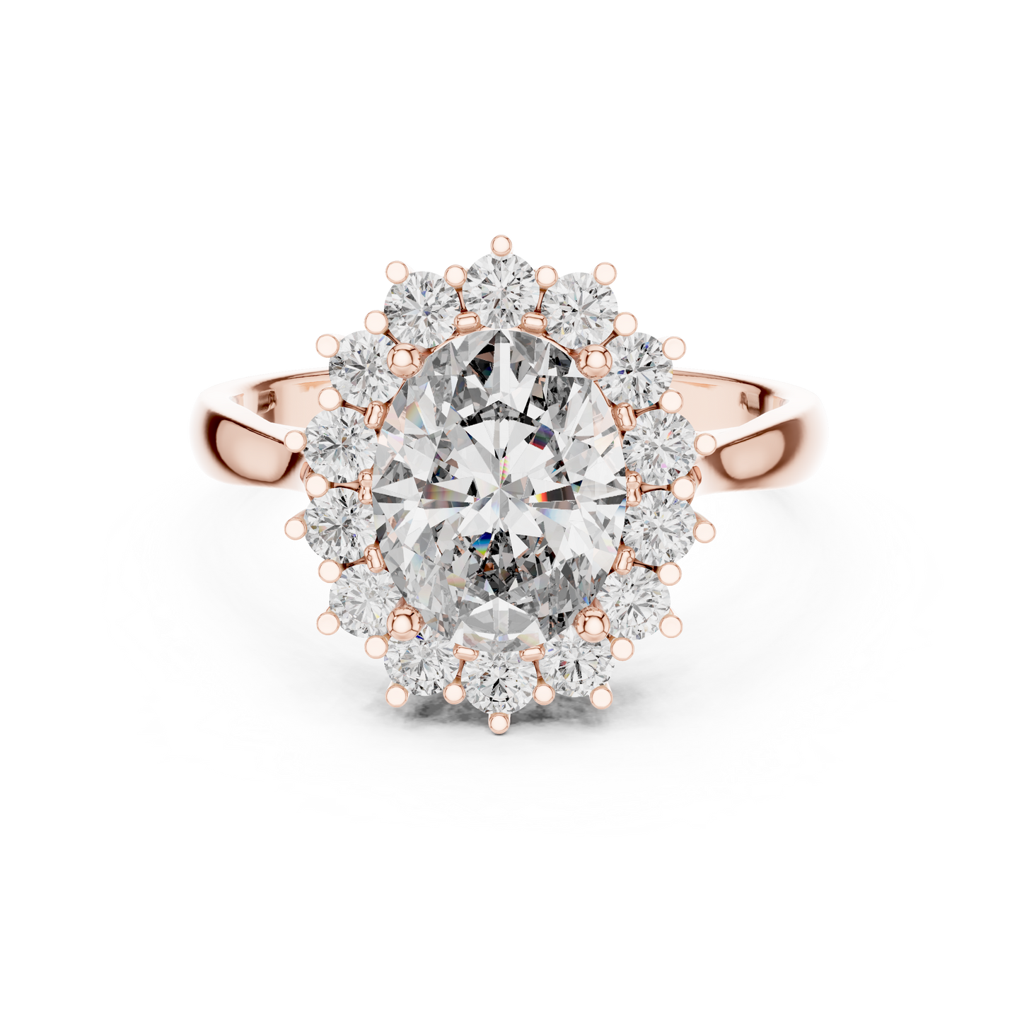 2.56CTW Oval Cut Diamond Sunburst Halo Engagement Ring in Yellow Gold