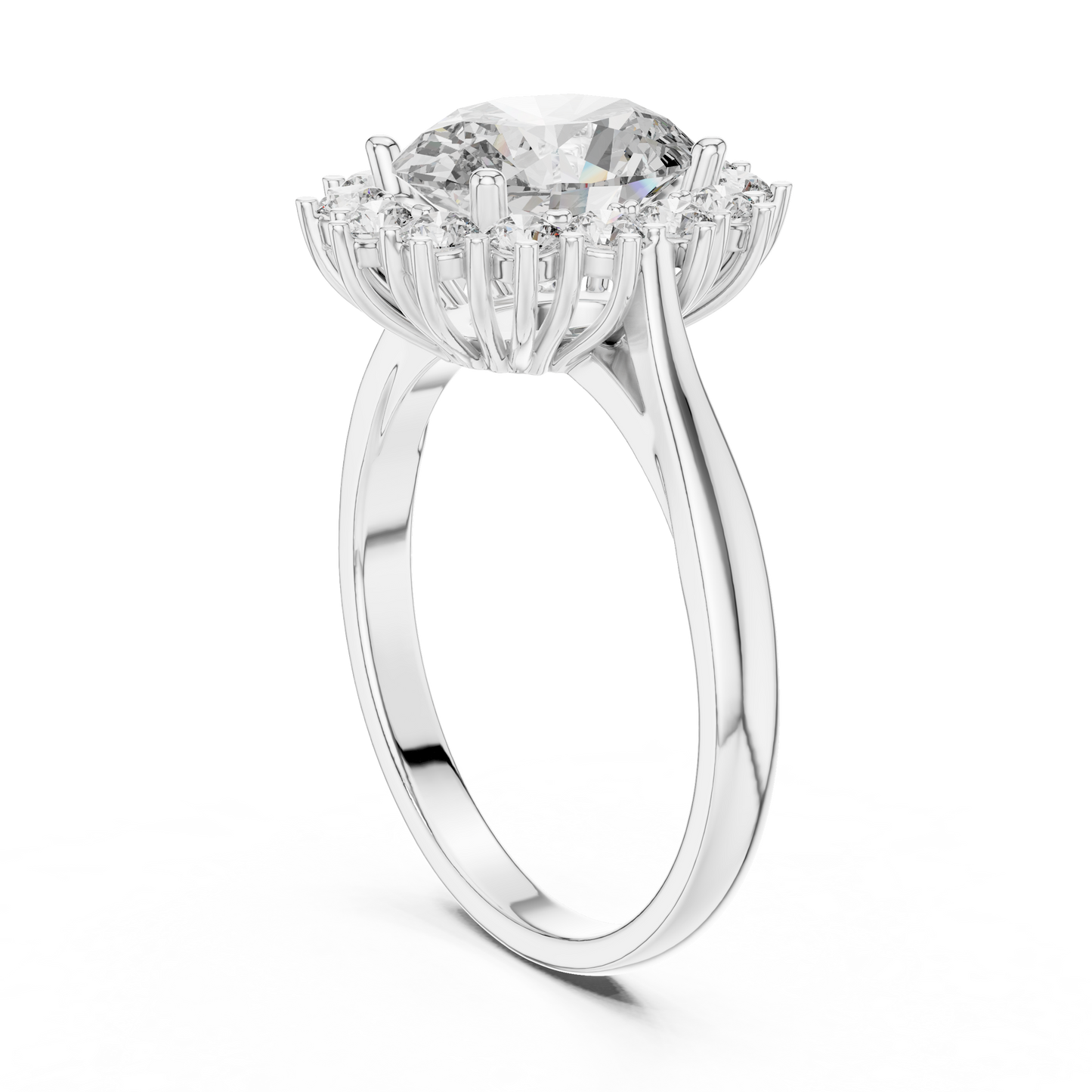 2.56CTW Oval Cut Diamond Sunburst Halo Engagement Ring in Yellow Gold