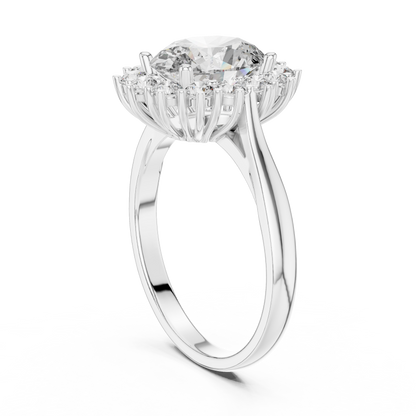 2.56CTW Oval Cut Diamond Sunburst Halo Engagement Ring in Yellow Gold
