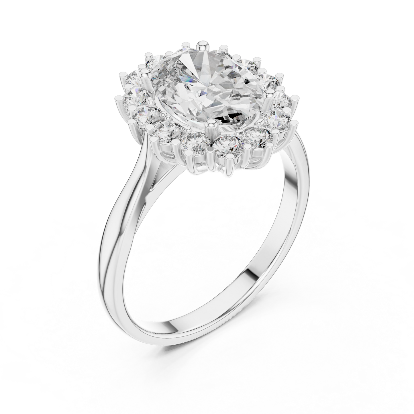 2.56CTW Oval Cut Diamond Sunburst Halo Engagement Ring in Yellow Gold