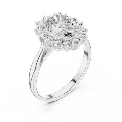 2.56CTW Oval Cut Diamond Sunburst Halo Engagement Ring in Yellow Gold