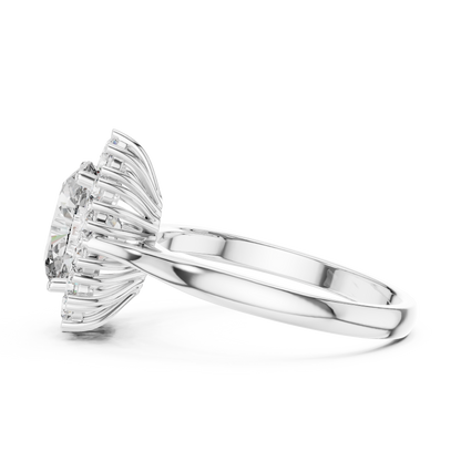 2.56CTW Oval Cut Diamond Sunburst Halo Engagement Ring in Yellow Gold