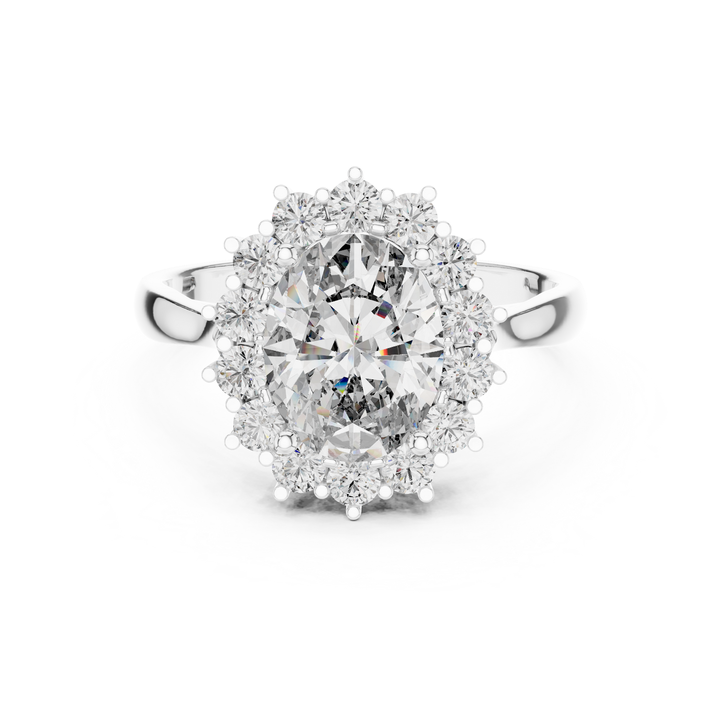 2.56CTW Oval Cut Diamond Sunburst Halo Engagement Ring in Yellow Gold