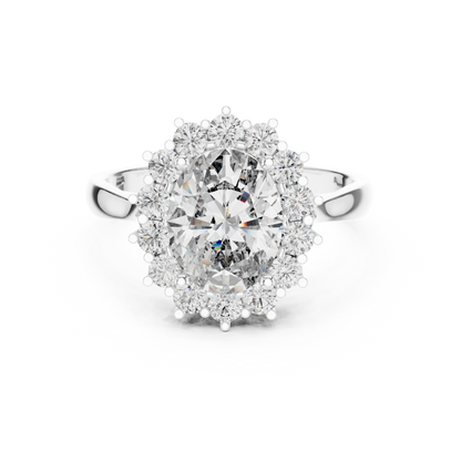 2.56CTW Oval Cut Diamond Sunburst Halo Engagement Ring in Yellow Gold