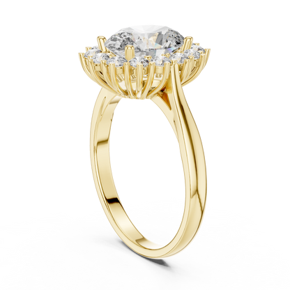 2.56CTW Oval Cut Diamond Sunburst Halo Engagement Ring in Yellow Gold