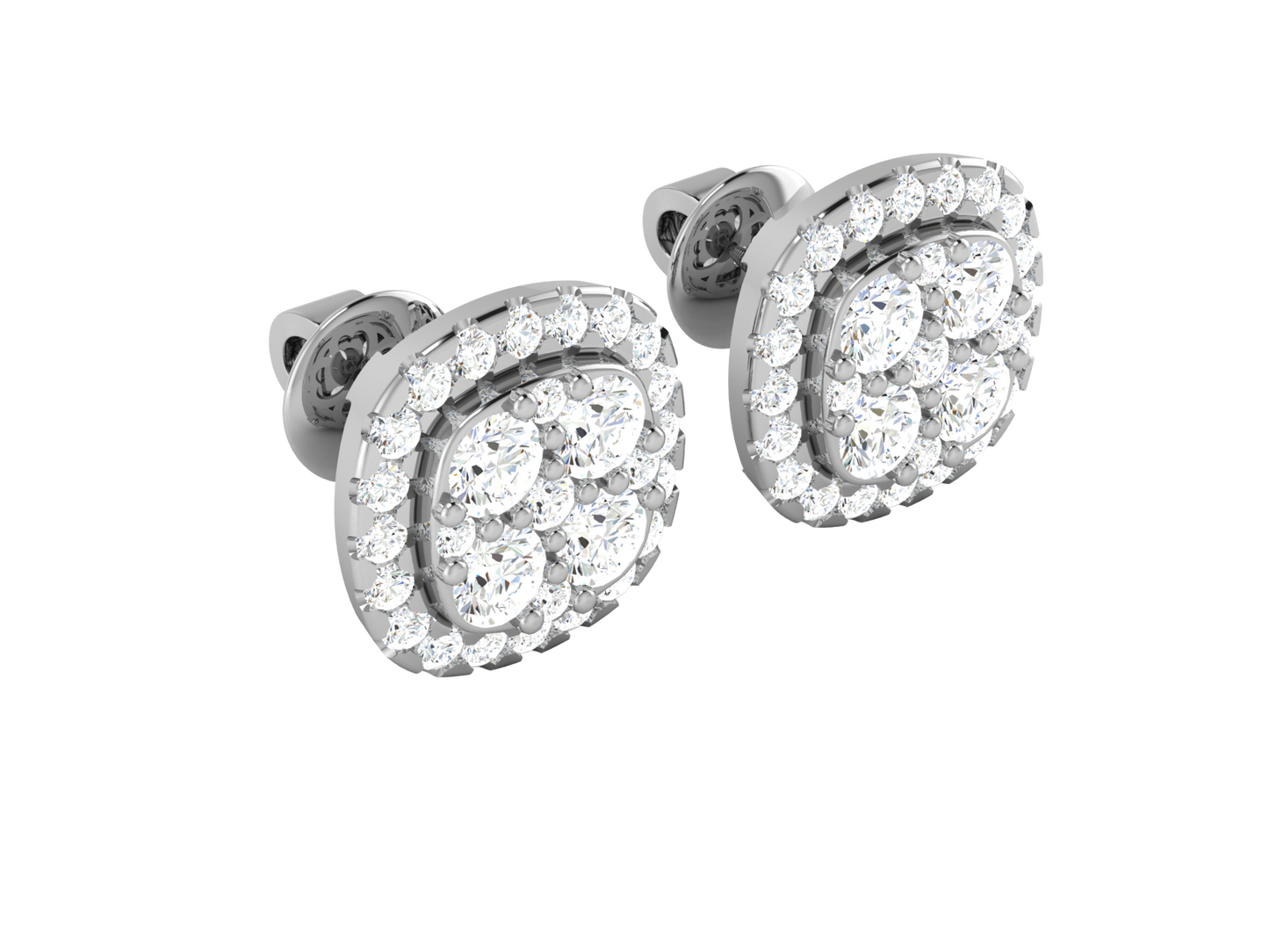 Square Halo Cluster Studs Earrings In Rose Gold - 1.41 Ct Round Brilliant Cut Diamonds