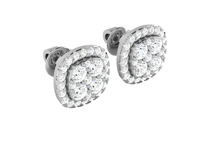 Square Halo Cluster Studs Earrings In Rose Gold - 1.41 Ct Round Brilliant Cut Diamonds