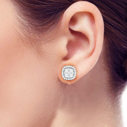 Square Halo Cluster Studs Earrings In Rose Gold - 1.41 Ct Round Brilliant Cut Diamonds