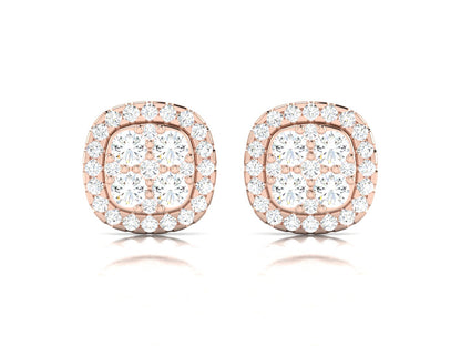 Square Halo Cluster Studs Earrings In Rose Gold - 1.41 Ct Round Brilliant Cut Diamonds