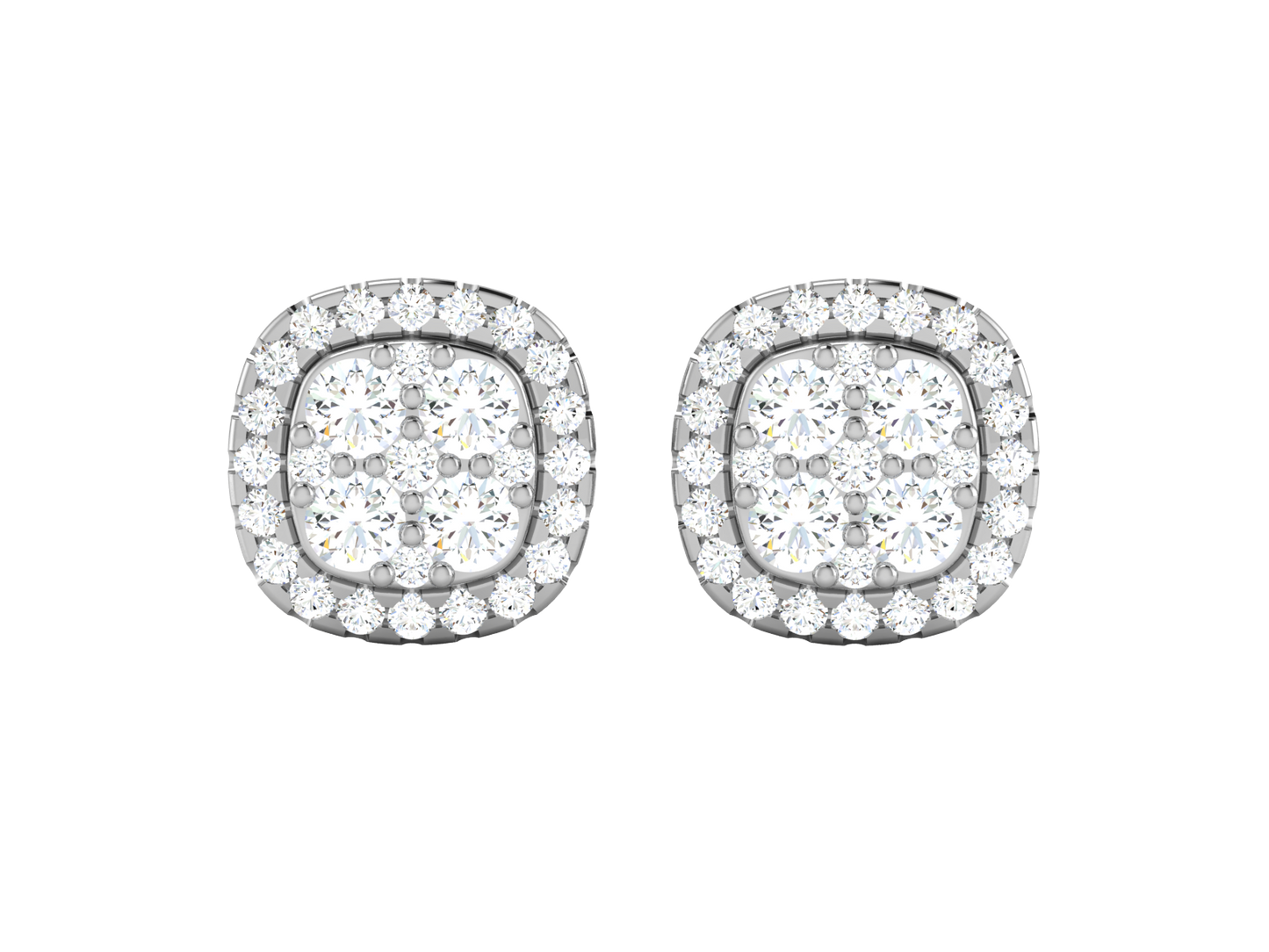 Square Halo Cluster Studs Earrings In Rose Gold - 1.41 Ct Round Brilliant Cut Diamonds