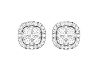 Square Halo Cluster Studs Earrings In Rose Gold - 1.41 Ct Round Brilliant Cut Diamonds