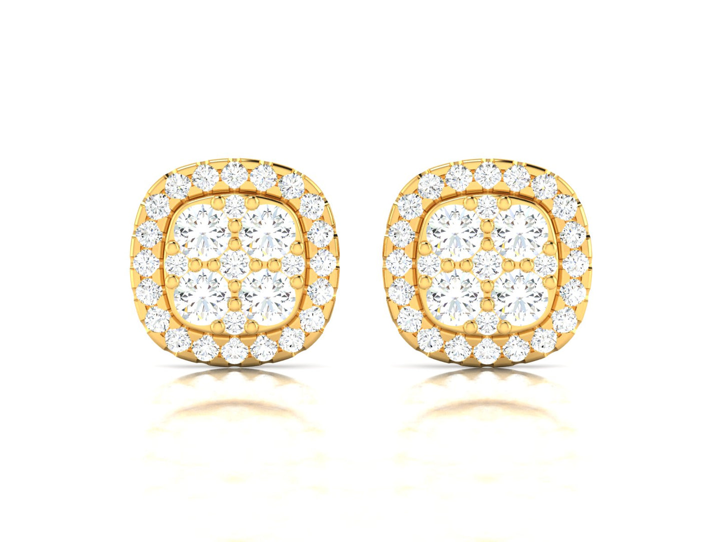 Square Halo Cluster Studs Earrings In Rose Gold - 1.41 Ct Round Brilliant Cut Diamonds