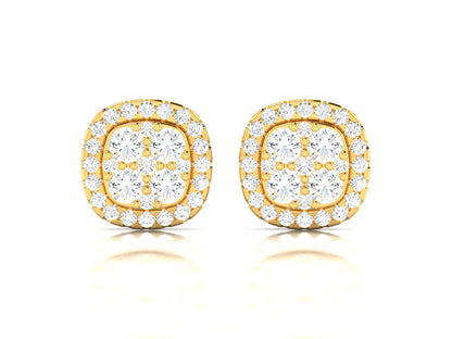Square Halo Cluster Studs Earrings In Rose Gold - 1.41 Ct Round Brilliant Cut Diamonds