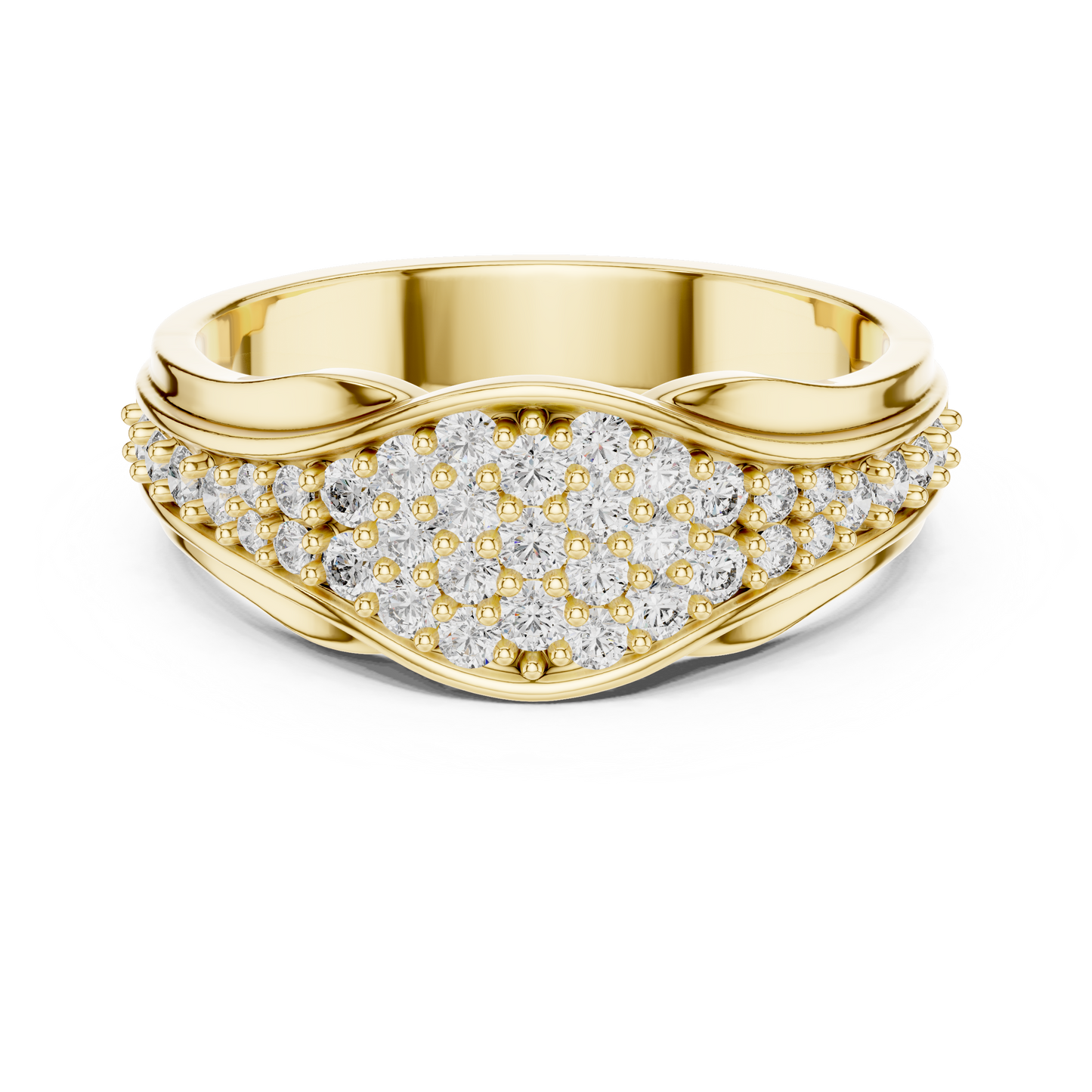 Round Diamond Cluster Statement Ring in Yellow Gold