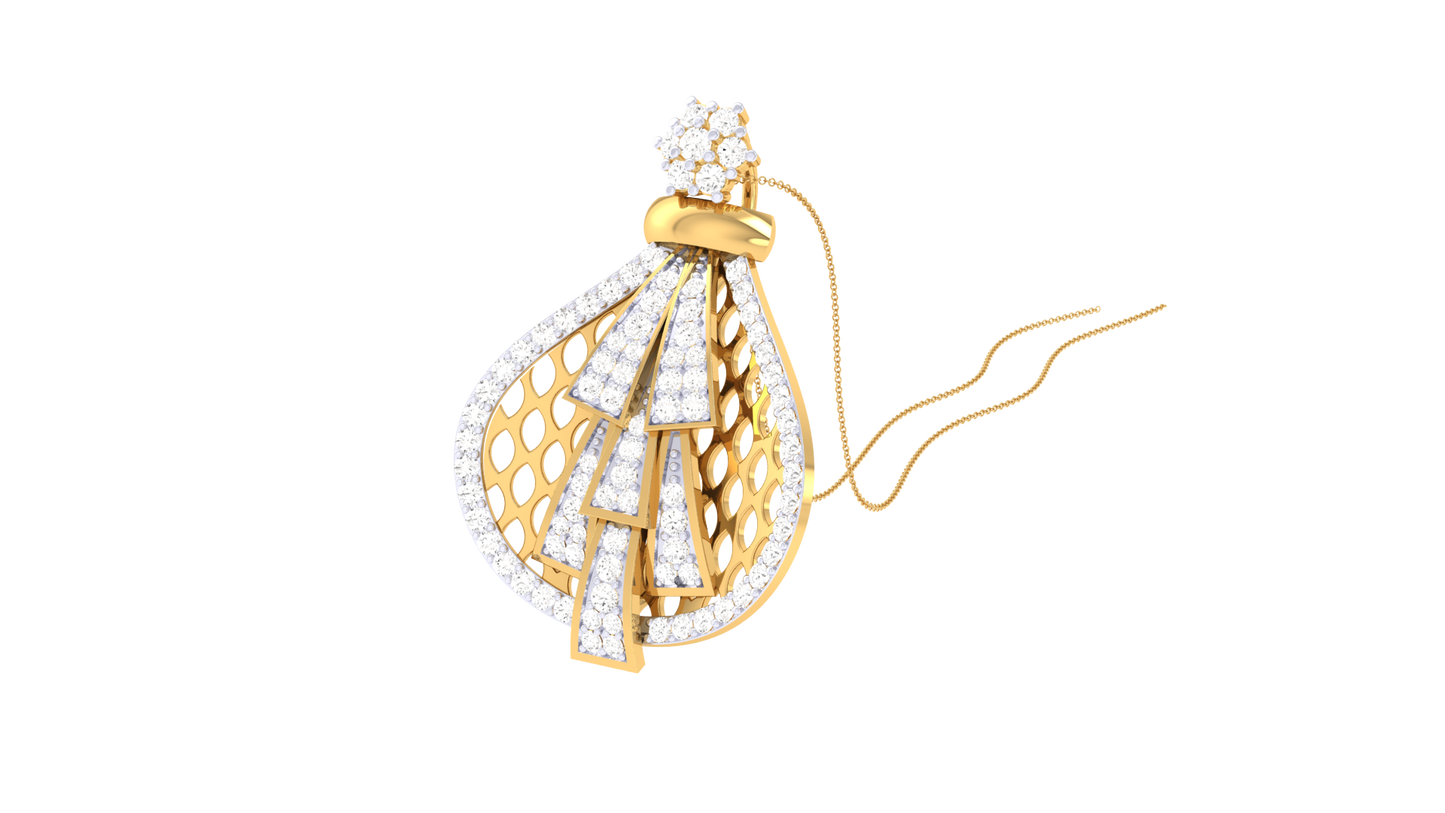 Glamming Wave Pendent In Yellow Gold - 0.74 Ct Brilliant Cut Diamonds