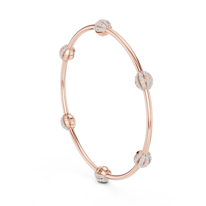 1.26CTW Ribbed Diamond Ball Station Bangle - Yellow Gold Bracelet