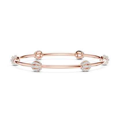 1.26CTW Ribbed Diamond Ball Station Bangle - Yellow Gold Bracelet